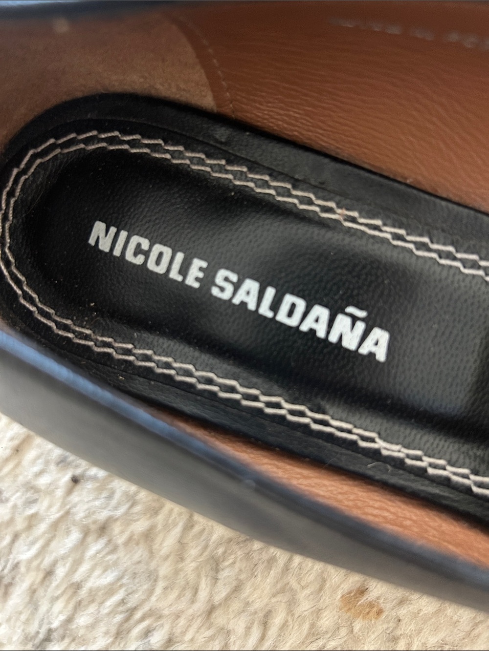 Nicole Saldana Black Leather Lace-Up Low Block Heel Pumps - Picture 3 of 5